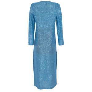 DF22362-01 Μακρύ Μπλε Φόρεμα Με Πούλιες Manolo