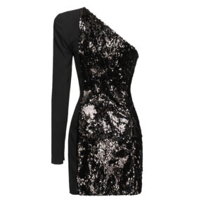 1N13HN4575_Z99-01 Arancia Κοντό Μαύρο Φόρεμα Με Πούλιες Pinko