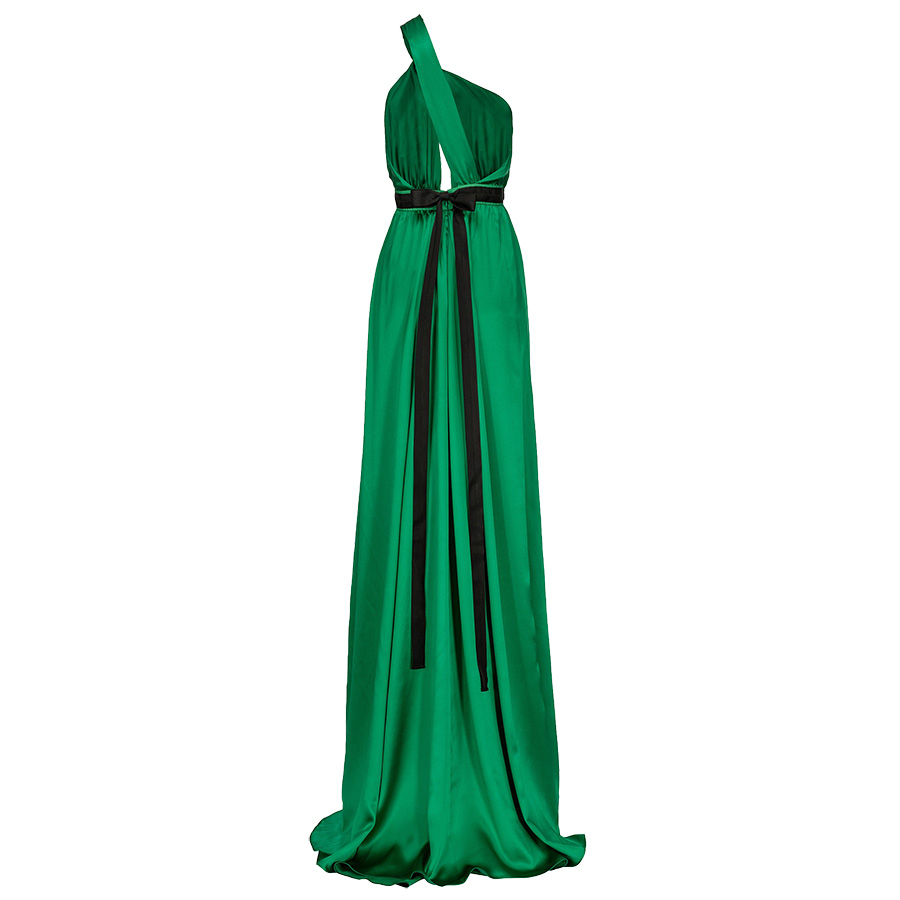 1N13K0A04F_X63-01 Anguria Μακρύ Πράσινο Σατέν Φόρεμα Pinko