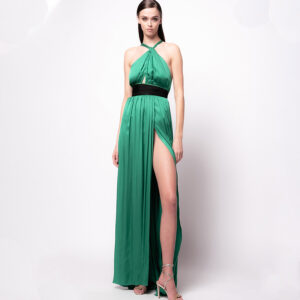 1N13K0A04F_X63-mdl Anguria Μακρύ Πράσινο Σατέν Φόρεμα Pinko