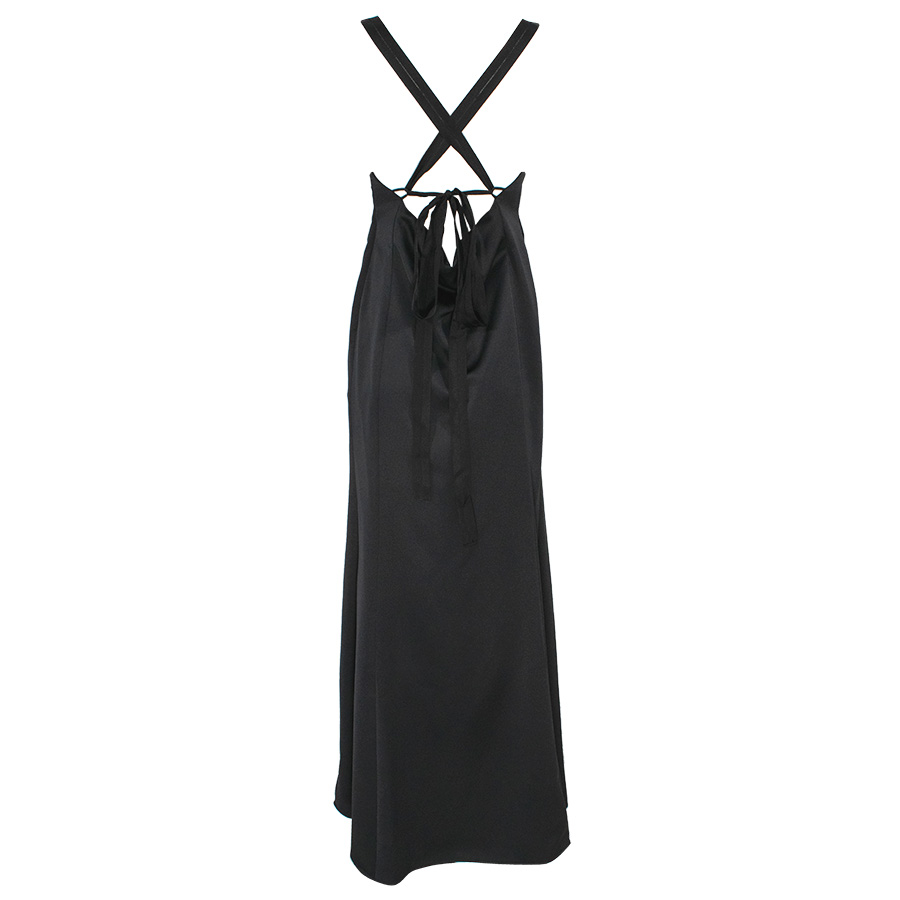 1N13K5A04E_Z99-01 Mandorla Μακρύ Μαύρο Σατέν Φόρεμα Pinko