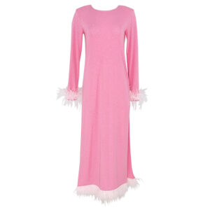 RF22375-00 Μακρύ Ροζ Φόρεμα Με Φτερά Manolo
