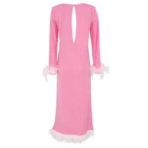 RF22375-01 Μακρύ Ροζ Φόρεμα Με Φτερά Manolo