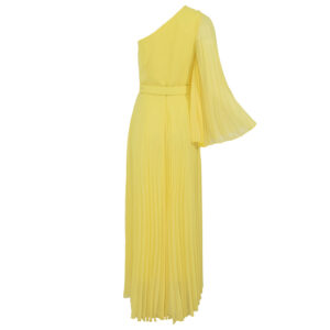 074.50.01.022_YLW-01 Κίτρινο Πλισέ Φόρεμα Με Ένα Μανίκι Forel