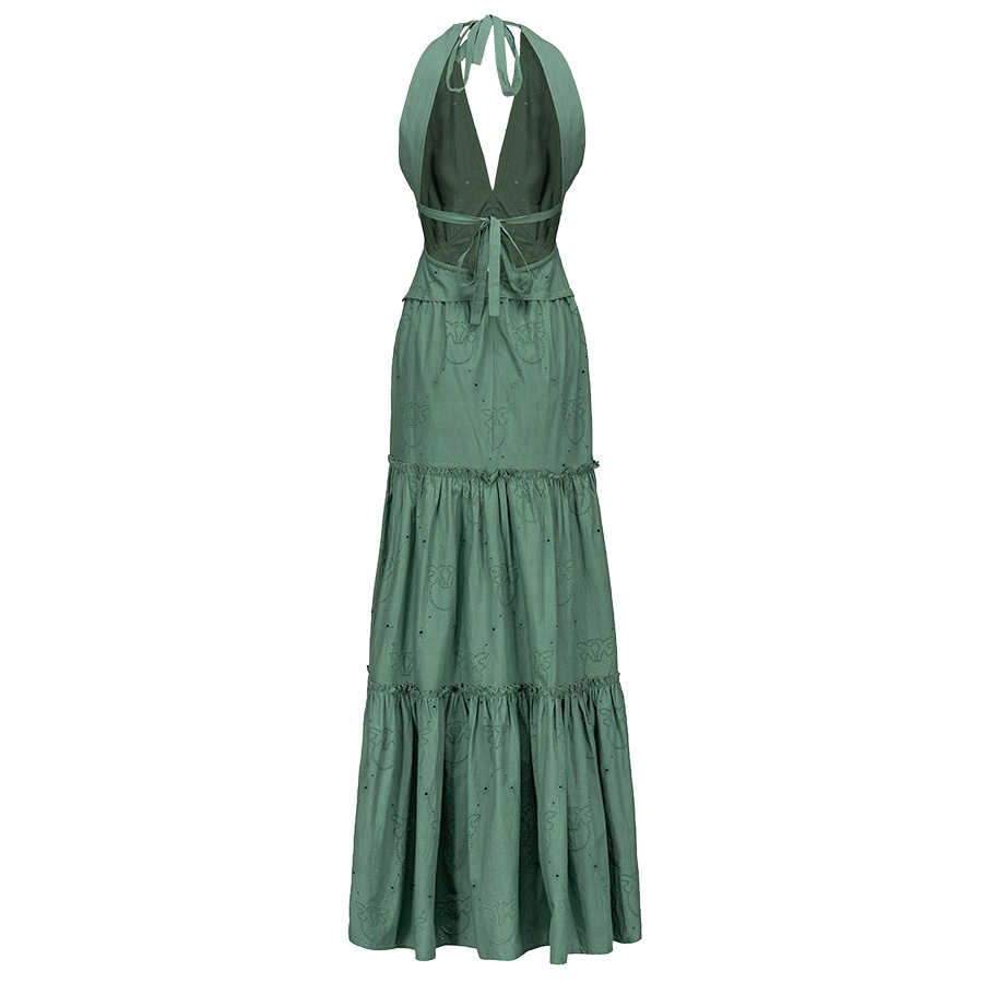 1G17JFY7V1_U33-01 Soragna Μακρύ Πράσινο Φόρεμα Μπροντερί Pinko