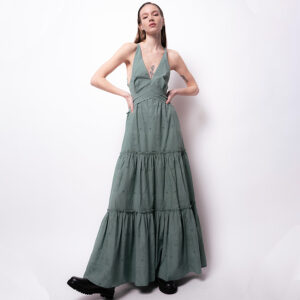 1G17JFY7V1_U33-mdl Soragna Μακρύ Πράσινο Φόρεμα Μπροντερί Pinko