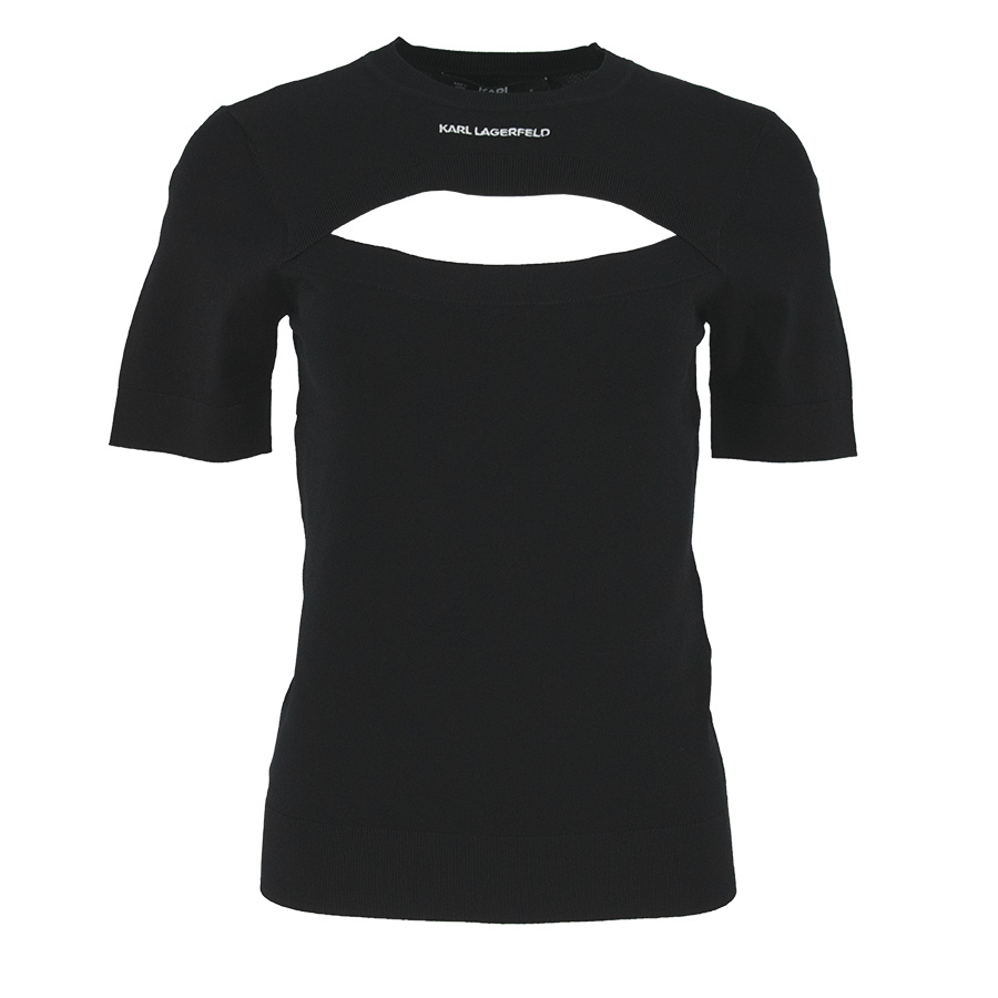 221W2005_999-00 Μαύρη Πλεκτή Μπλούζα Με Άνοιγμα Karl Lagerfeld
