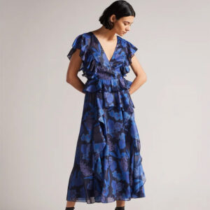 261808_BLU-mdl Vertey Μπλε Φόρεμα Με Βολάν Ted Baker