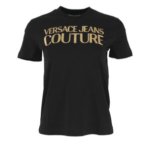 73HAHT01-CJ00T_G89-00 Μαύρο T-Shirt Με Χρυσό Logo Versace Jeans Couture