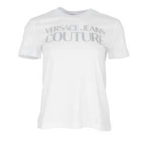 73HAHT01-CJ00T_S03-00 Άσπρο T-Shirt Με Ασημί Logo Versace Jeans Couture