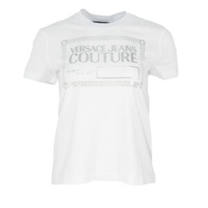 73HAHT11-CJ00O_S03-00 Άσπρο T-Shirt Με Ασημένια Στάμπα Versace Jeans Couture