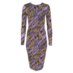 73HAO920-JS138_G31-00 Midi Εφαρμοστό Φόρεμα Με Μωβ Εμπριμέ Logo Versace Jeans Couture