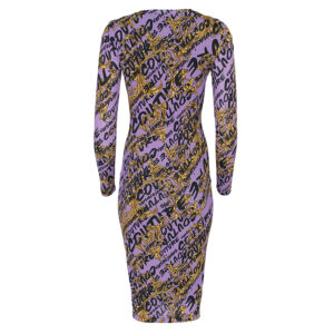 73HAO920-JS138_G31-01 Midi Εφαρμοστό Φόρεμα Με Μωβ Εμπριμέ Logo Versace Jeans Couture