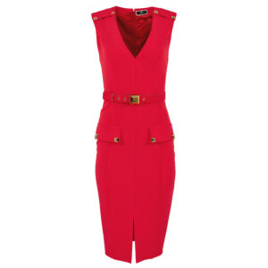 AB18826E2_AS3-00 Κόκκινο Φόρεμα Με Τρουκς Και Ζώνη Elisabetta Franchi