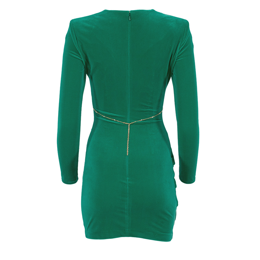 AB31327E2_P26-01 Κοντό Πράσινο Βελουτέ Φόρεμα Με Αλυσίδα Elisabetta Franchi