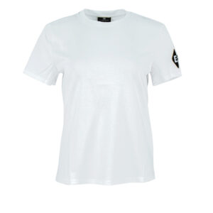 MA02126E2_270-00 Άσπρο T-Shirt Με Βελουτέ Μονόγραμμα Elisabetta Franchi