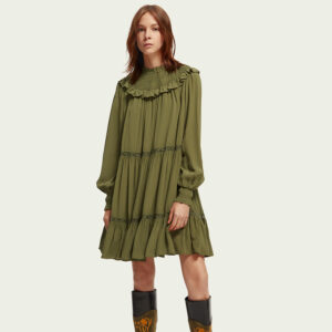 168914_3816-mdl Πράσινο Κλιμακωτό Φόρεμα Με Βολάν scotch and soda