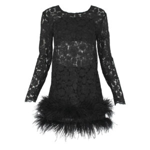FD23139_BLK-00 Μαύρο Δαντελωτό Φόρεμα Με Φτερά manolo