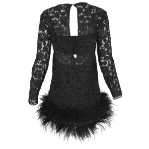 FD23139_BLK-01 Μαύρο Δαντελωτό Φόρεμα Με Φτερά manolo