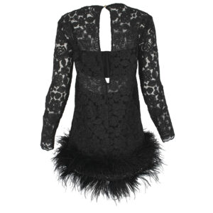 FD23139_BLK-01 Μαύρο Δαντελωτό Φόρεμα Με Φτερά manolo