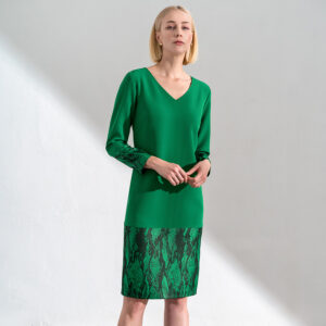 607522_GRN-mdl Πράσινο Φόρεμα Με Λεπτομέρειες Δέρμα Φιδιού pirouette