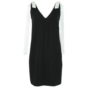 LH23959_BLK-00 Κοντό Μαύρο Φόρεμα Με Άσπρες Κορδέλες manolo