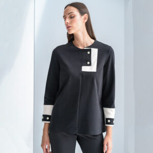 X22-335_BLK-mdl Μαύρη Μπλούζα Με Λευκές Λεπτομέρειες didone