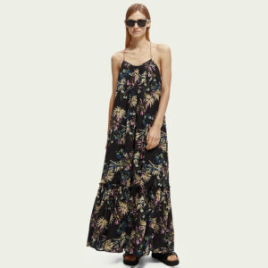 171834_5638-mdl Μαύρο Εμπριμέ Τιραντέ Φόρεμα maison scotch and soda