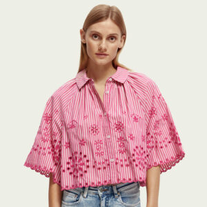 172723_6023-mdl Ροζ Ριγέ Crop Πουκάμισο Μπροντερί maison scotch and soda