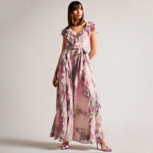 268256_PNK-mdl Karenie Ροζ Maxi Φόρεμα Με Βολάν ted baker