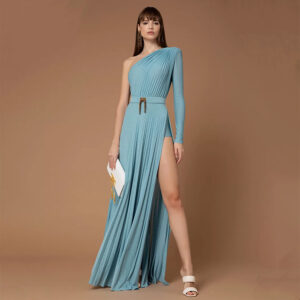 AB44332E2_016-mdl Γαλάζιο Αμπιγιέ Πλισέ Φόρεμα elisabetta franchi