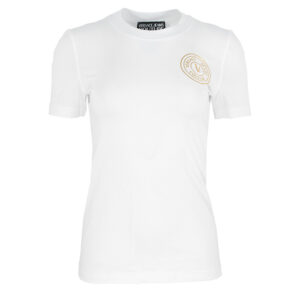 74HAHT08-CJ03T_G03-00 Άσπρο T-Shirt Με Χρυσό Έμβλημα versace jeans couture