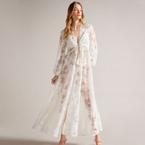 268109_WHT-mdl Liliha Άσπρη Δαντελωτή Maxi Ζακέτα ted baker