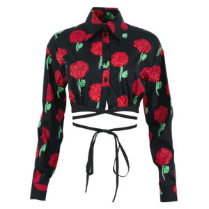 74HAL215-NS205_899-00 Μαύρο Φλοράλ Crop Πουκάμισο VERSACE JEANS COUTURE