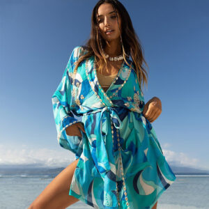 EB-75_BLU-mdl2 Nova Μπλε Εμπριμέ Κοντή Ρόμπα Κιμονό miss june