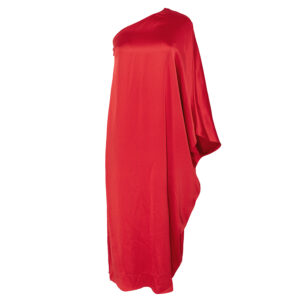 235W1300_448-00 Κόκκινο Σατέν Ντραπέ Φόρεμα Με Έναν Ώμο karl lagerfeld