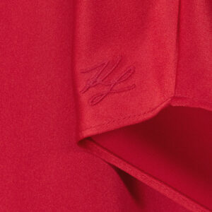 235W1300_448-02 Κόκκινο Σατέν Ντραπέ Φόρεμα Με Έναν Ώμο karl lagerfeld