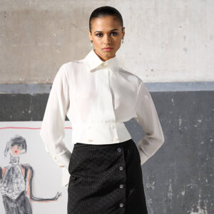 235W1605_110-mdl1 Άσπρο Μεταξωτό Μεσάτο Πουκάμισο karl lagerfeld