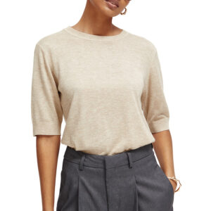 173337_0717-mdl1 Κοντομάνικη Μπεζ Πλεκτή Μπλουζα MAISON SCOTCH