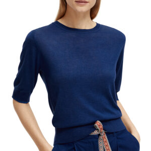 173337_4207-mdl1 Κοντομάνικη Μπλε Πλεκτή Μπλουζα MAISON SCOTCH