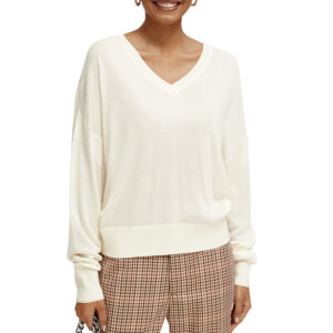 173339_0171-mdl1 Άσπρη Πλεκτή Μπλούζα Με V MAISON SCOTCH
