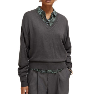 173339_0607-mdl1 Γκρι Πλεκτή Μπλούζα Με V MAISON SCOTCH