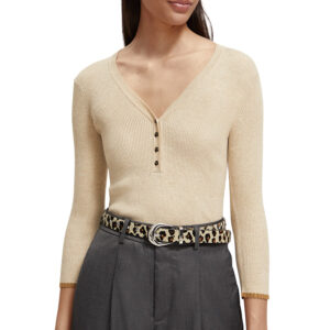 173341_0717-mdl1 Μπεζ Πλεκτή Μπλούζα Με V Με Κουμπιά MAISON SCOTCH