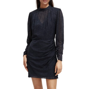 173382_0002-mdl1 Μπλε Ζακάρ Φόρεμα Με Σούρες MAISON SCOTCH