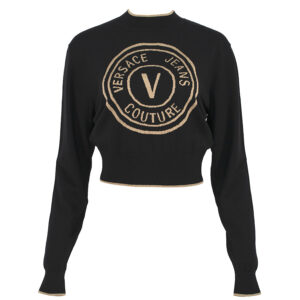 75HAFM21-CM01A_K42-00 Μαύρη Πλεκτή Μπλούζα Με Logo VERSACE JEANS COUTURE