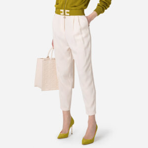 PA01336E2_193-mdl1 Άσπρο Basic Κρεπ Παντελόνι ELISABETTA FRANCHI