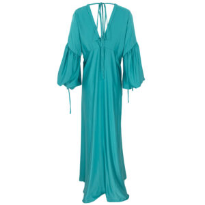 2306043_BLU-01 Grace Μακρύ Γαλάζιο Σατέν Φόρεμα c-throu