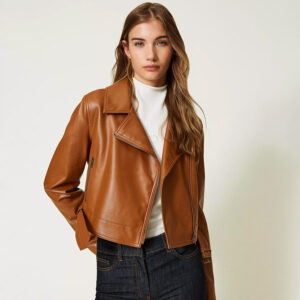 232TP290A_10785-mdl1 Καφέ Μπουφάν Biker Δερματίνης twinset