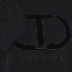 232TT2370_00006-02 Μαύρη Μπλούζα Με Βελουτέ Logo twinset