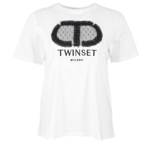 232TT240B_11152-00 Άσπρο T-Shirt Με Logo Τούλι twinset